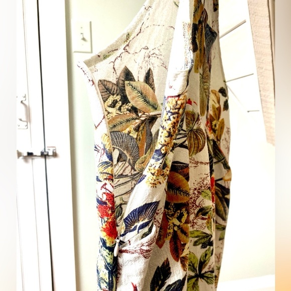 Cotton Blend Floral Plant Foliage Overalls Medium Button Straps Side Zipper - Picture 9 of 13